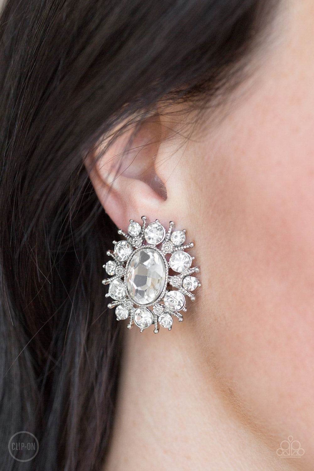 Serious Star Power (White clip-on earrings)